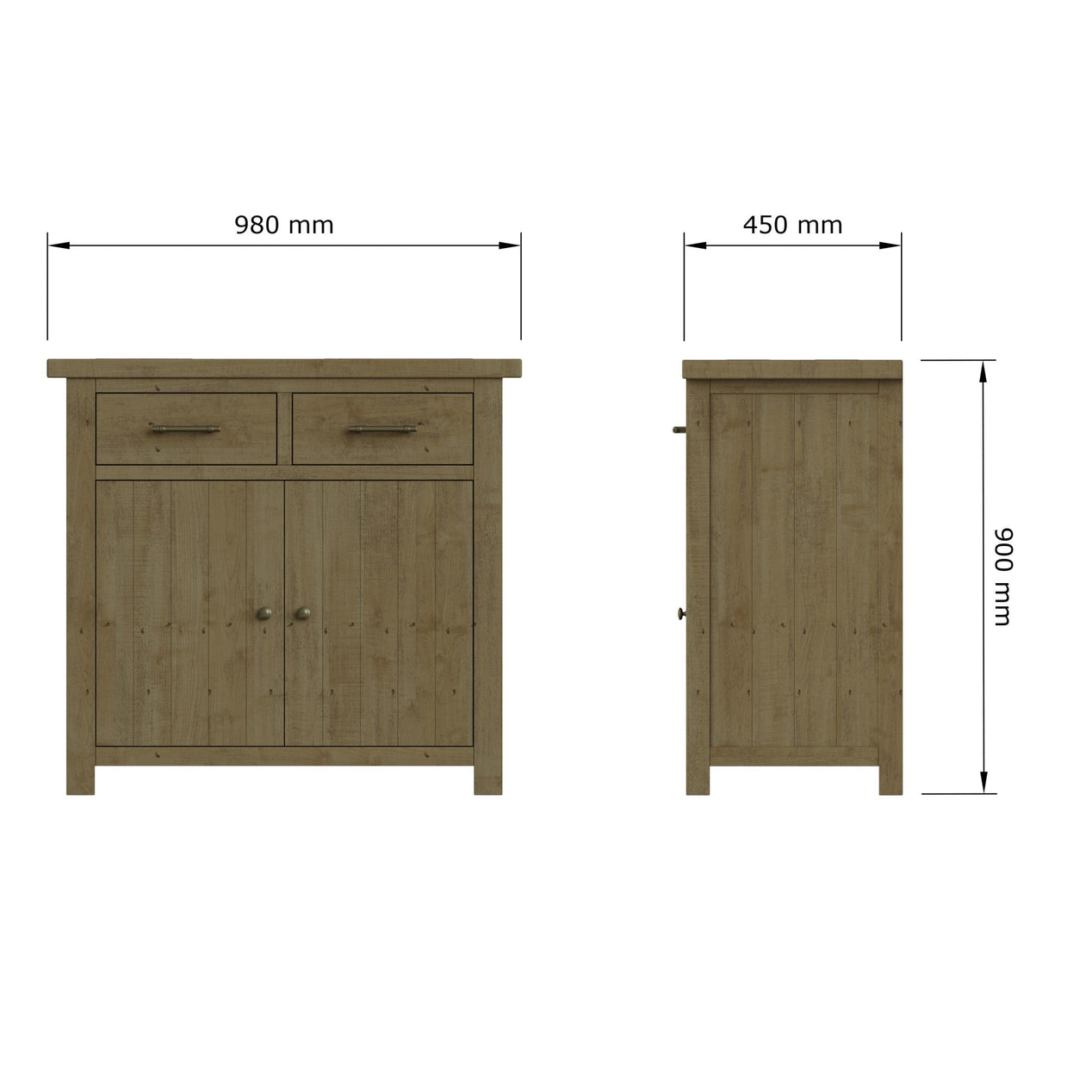 Saltash Compact Sideboard 2 Door 2 Drawer - Solid Reclaimed Natural Pine