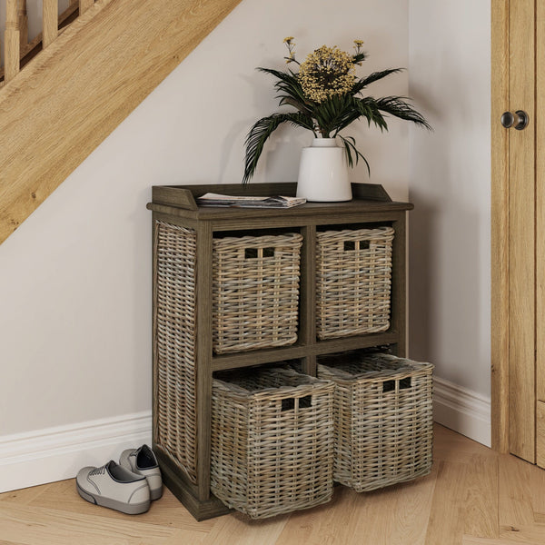 Maya Handmade Kubu Rattan 2 Over 2 Basket Storage Unit