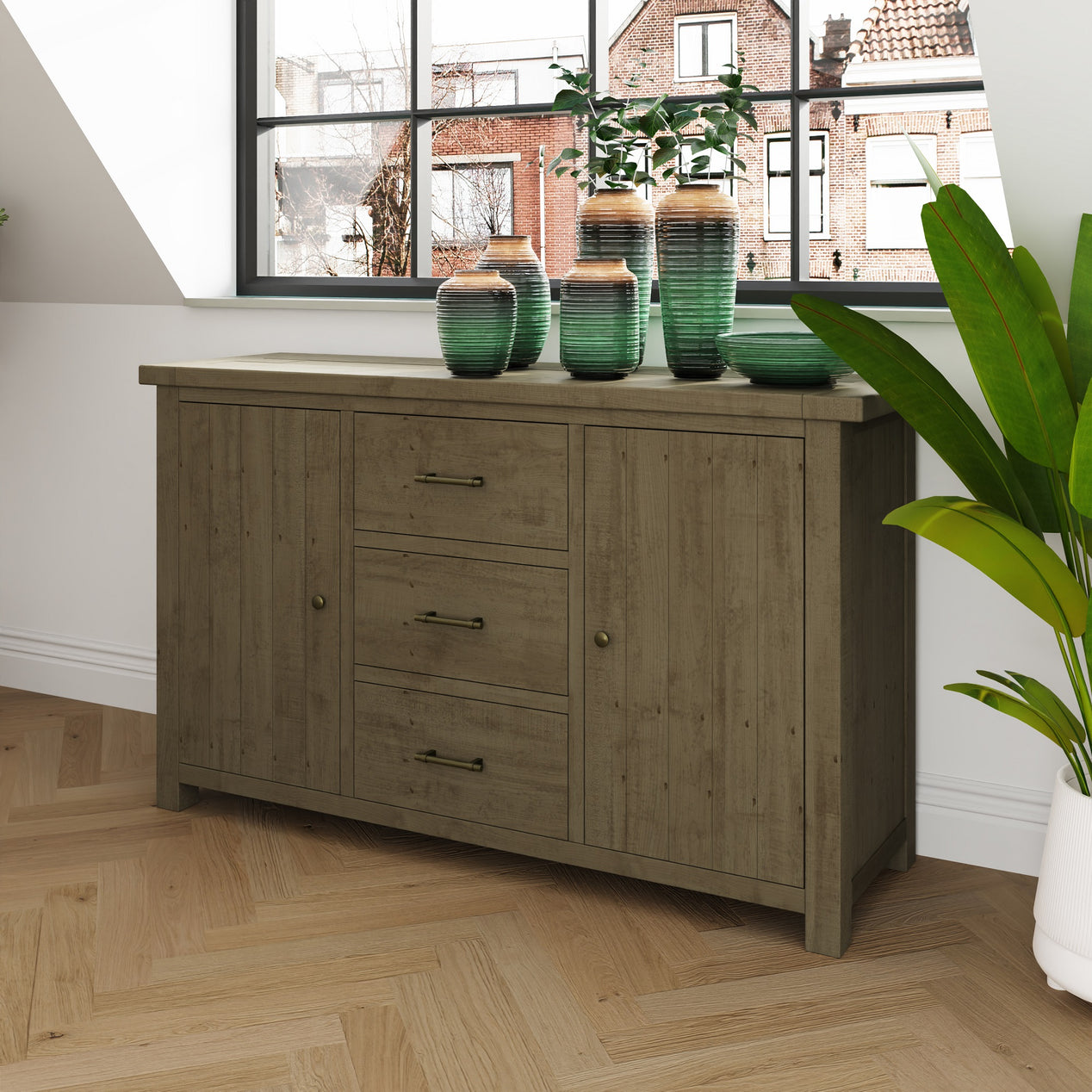 Saltash Large Sideboard 2 Door 3 Drawer - Solid Reclaimed Natural Pine