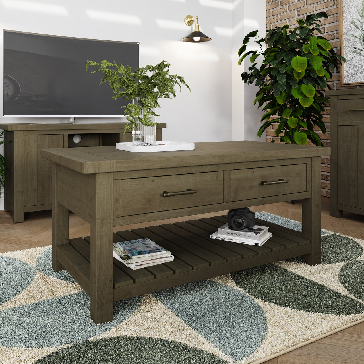 Saltash 2 Drawer Storage Coffee Table - Solid Reclaimed Natural Pine
