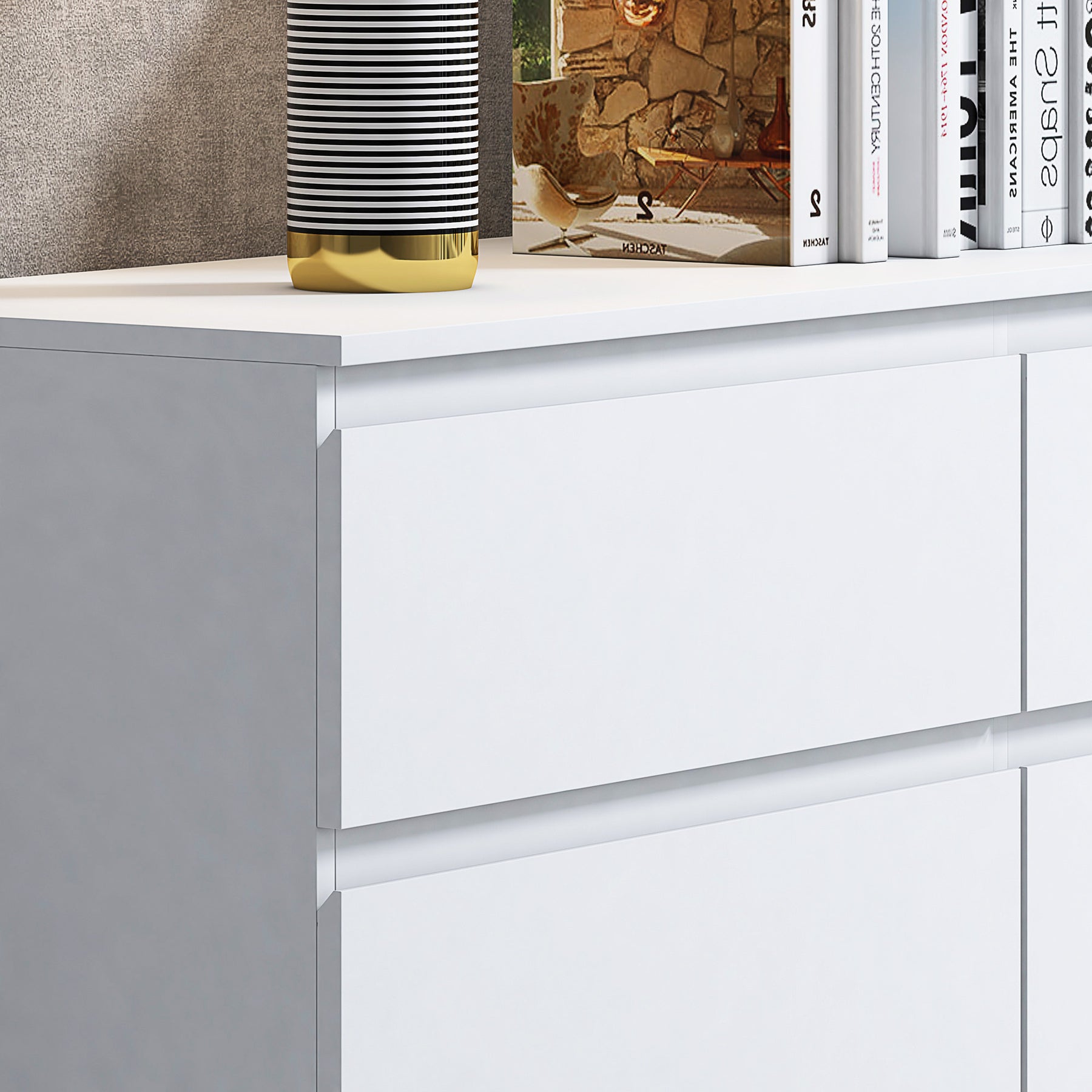 FWStyle Stora 6 Drawer Wide 3+3 Chest Of Drawers - Matt White
