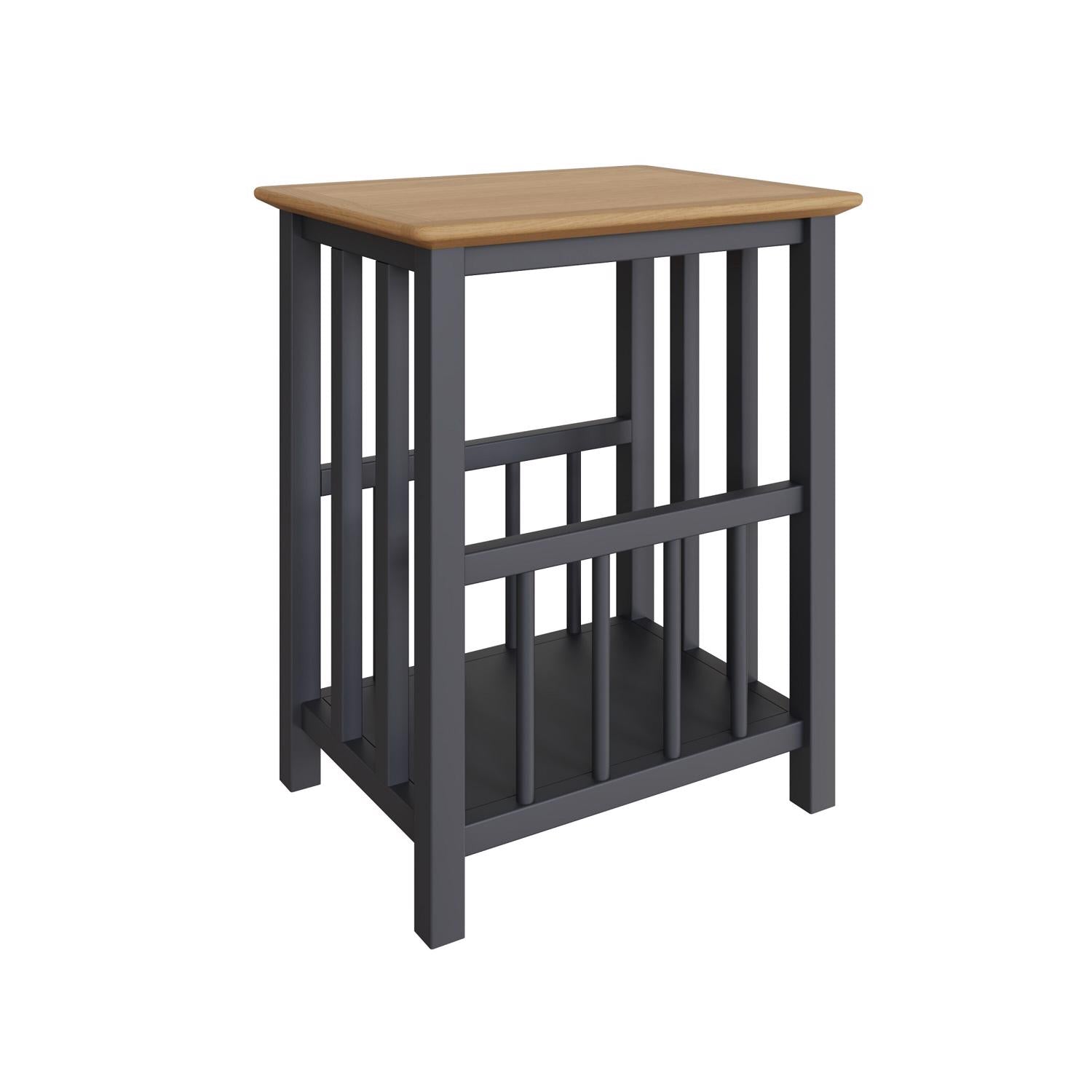 Taberno Oak Magazine Rack Turntable Stand Graphite Blue