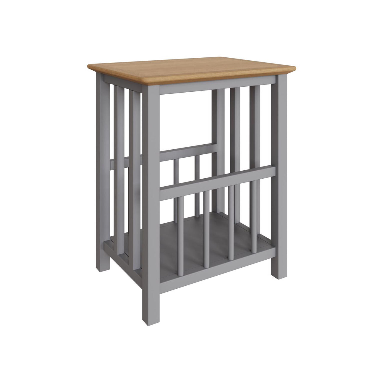 Taberno Oak Magazine Rack Turntable Stand Dove Grey