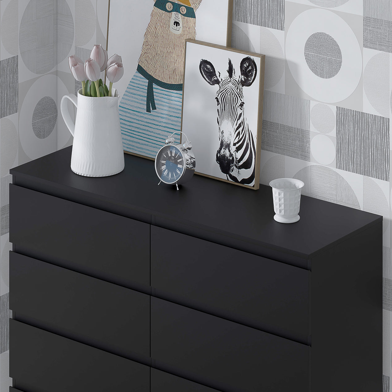 FWStyle Stora 8 Drawer Wide 4+4 Chest Of Drawers - Matt Black