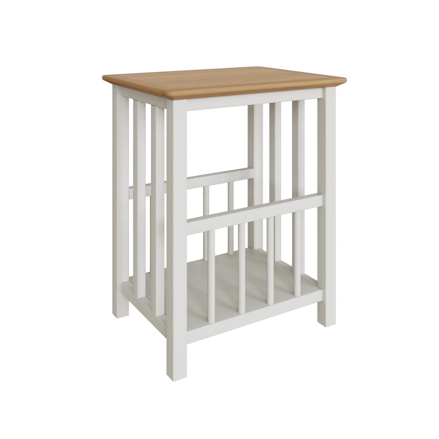 Taberno Oak Magazine Rack Turntable Stand Linen White