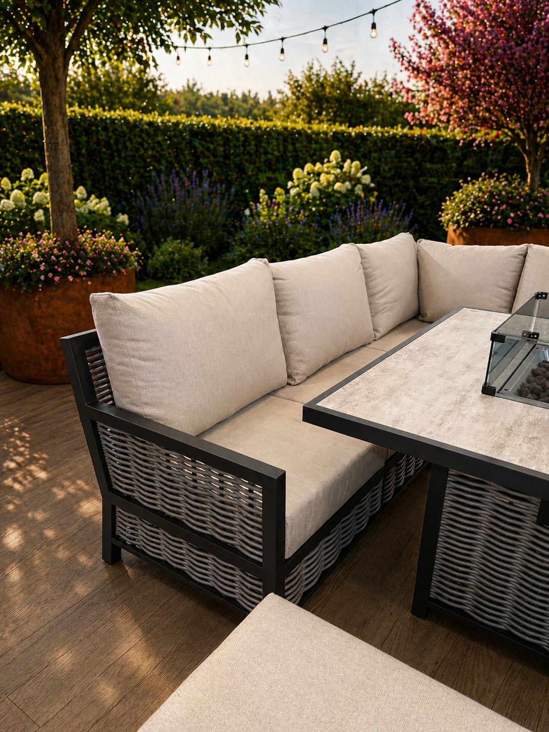 Lyra Outdoor Fire Pit Dining Set Beige
