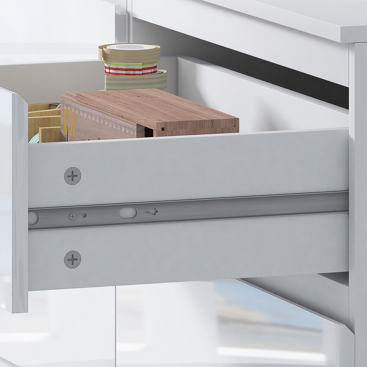 FWStyle Stora 8 Drawer Wide 4+4 Chest Of Drawers - White Gloss Front