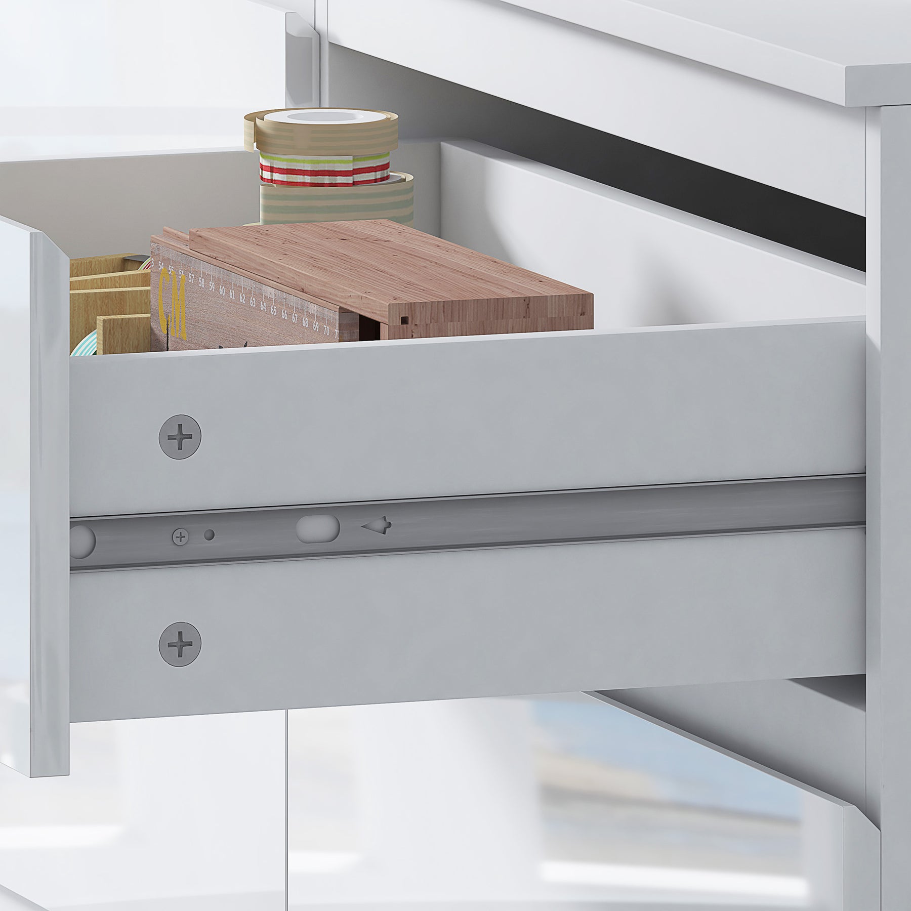 FWStyle Stora 8 Drawer Wide 4+4 Chest Of Drawers - White Gloss Front