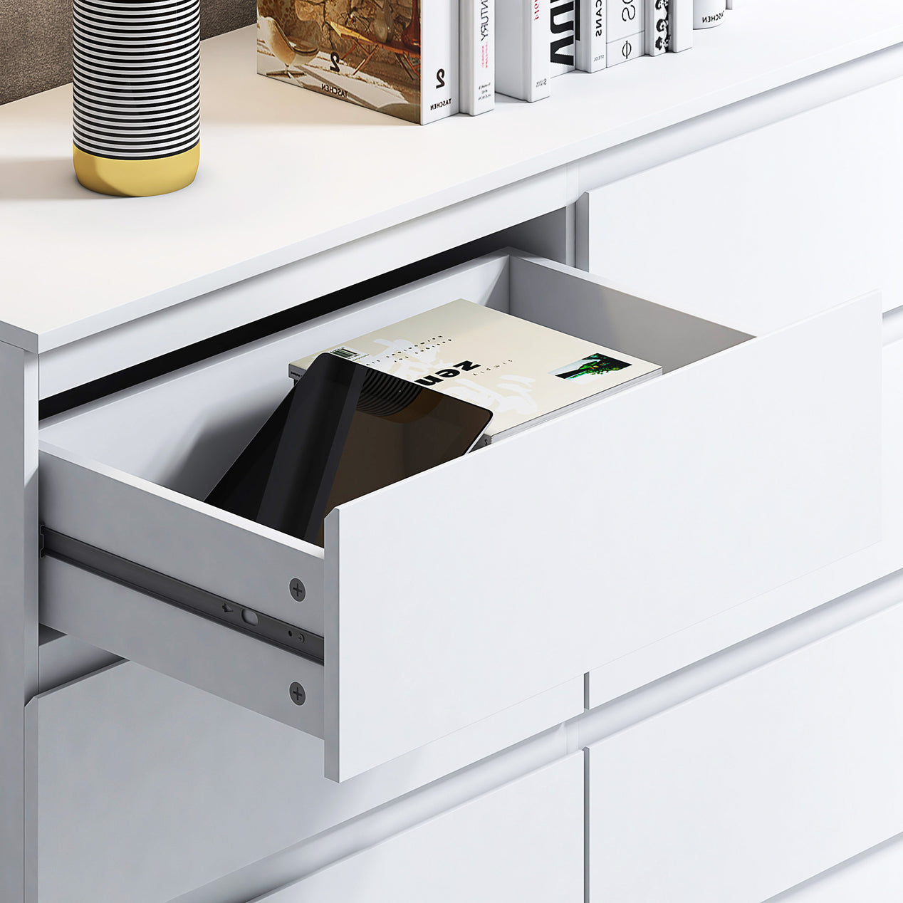 FWStyle Stora 6 Drawer Wide 3+3 Chest Of Drawers - Matt White