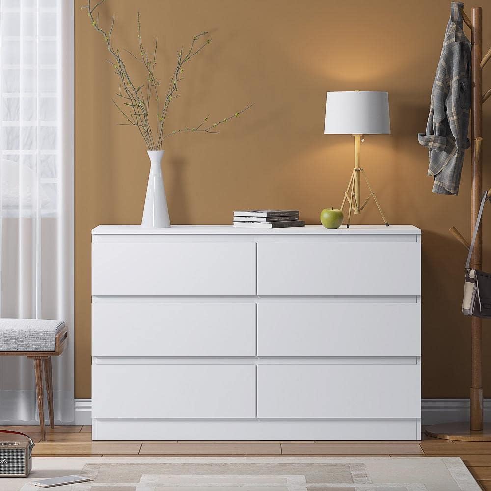FWStyle Carlton 6 Drawer Wide 3+3 Chest Of Drawers - Matt White