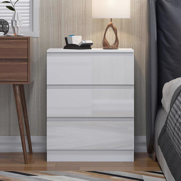 FWStyle Carlton 3 Drawer Chest Of Drawers - White Gloss Front