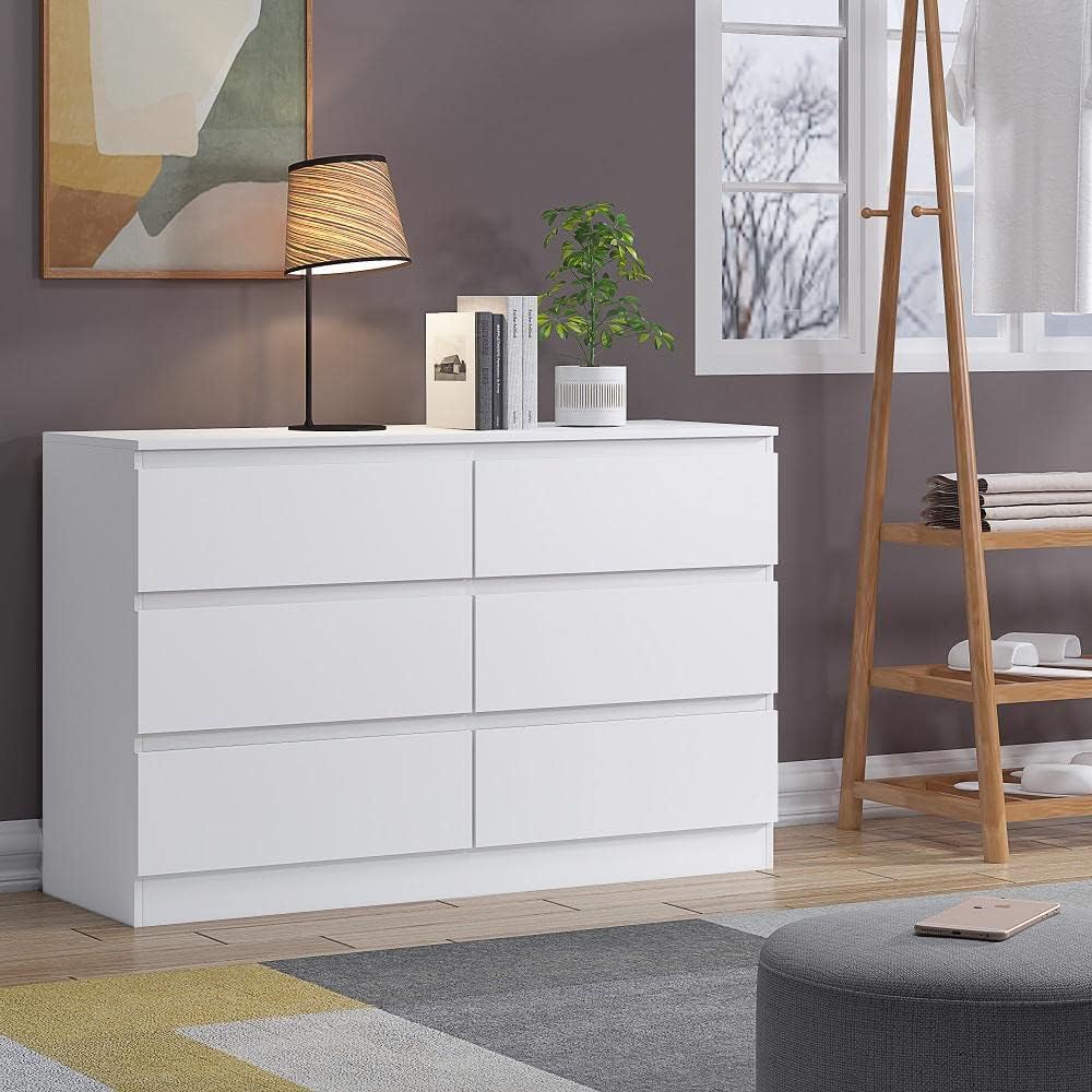 FWStyle Carlton 6 Drawer Wide 3+3 Chest Of Drawers - Matt White