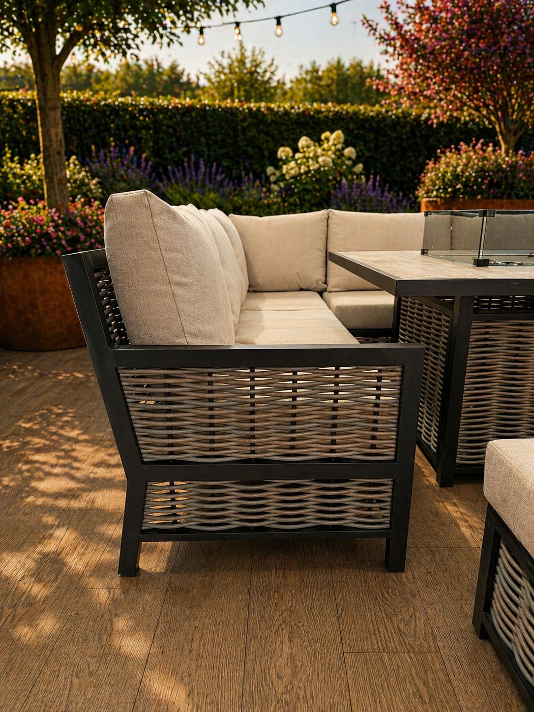 Lyra Outdoor Fire Pit Dining Set Beige