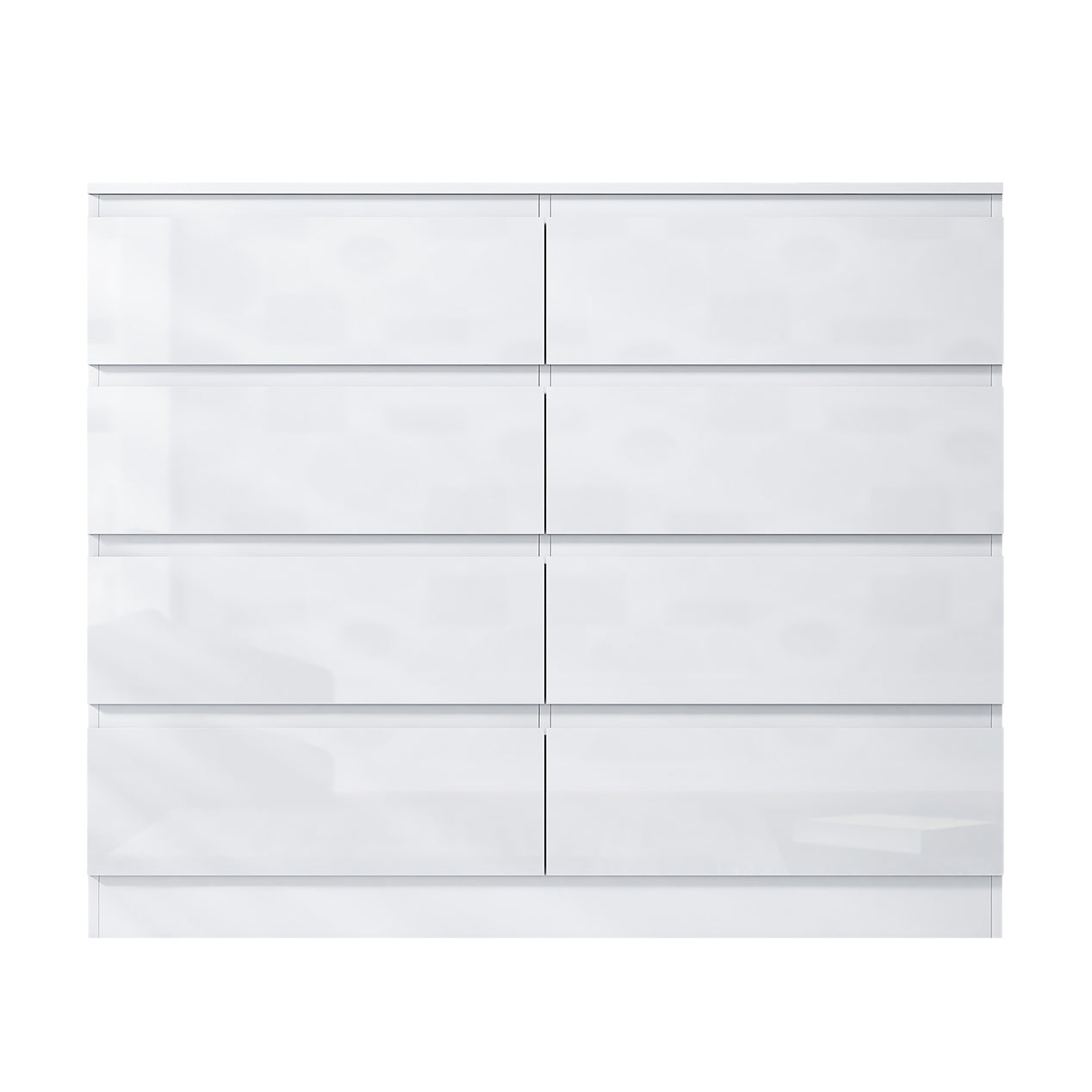FWStyle Stora 8 Drawer Wide 4+4 Chest Of Drawers - White Gloss Front