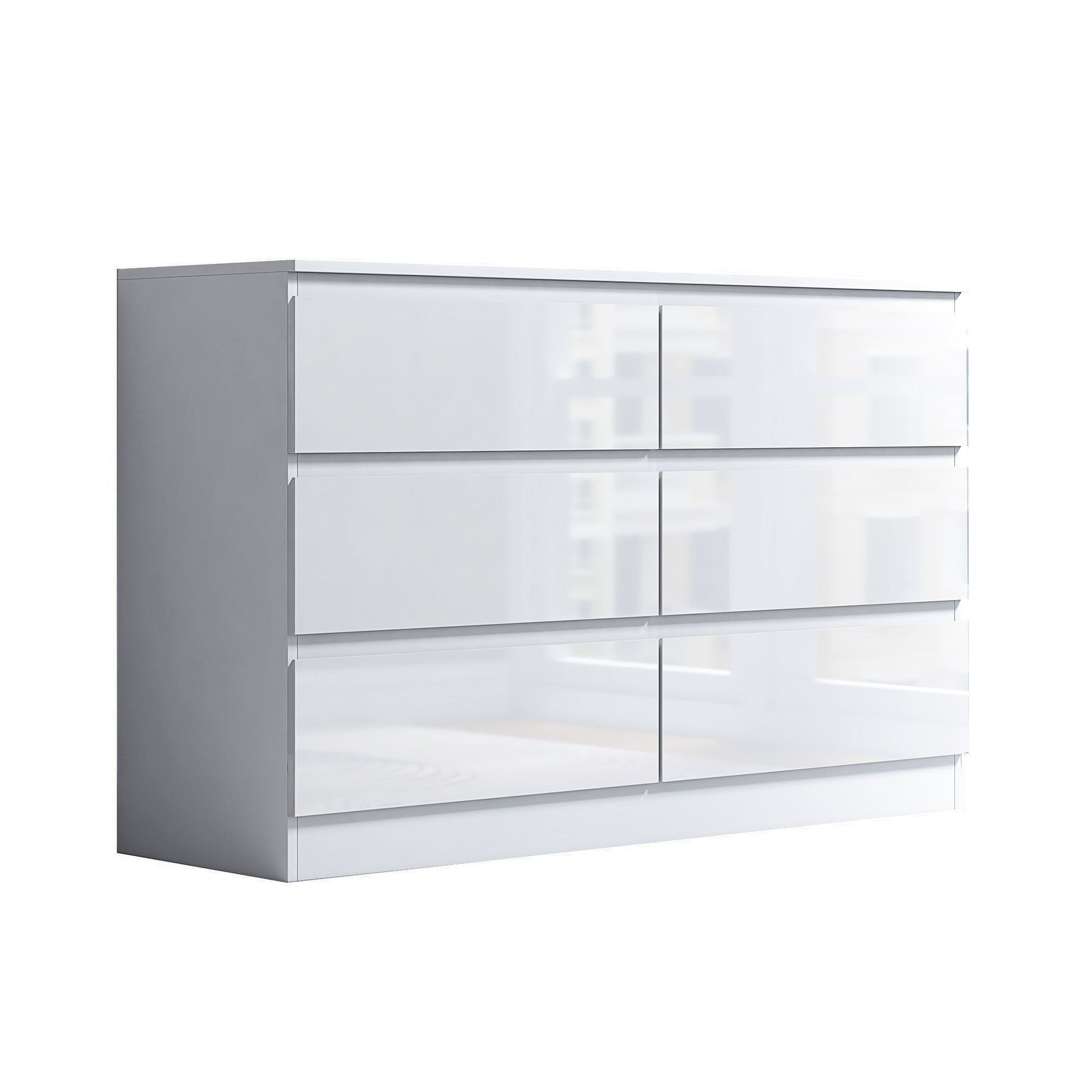 FWStyle Stora 6 Drawer Wide 3+3 Chest Of Drawers - White Gloss Front