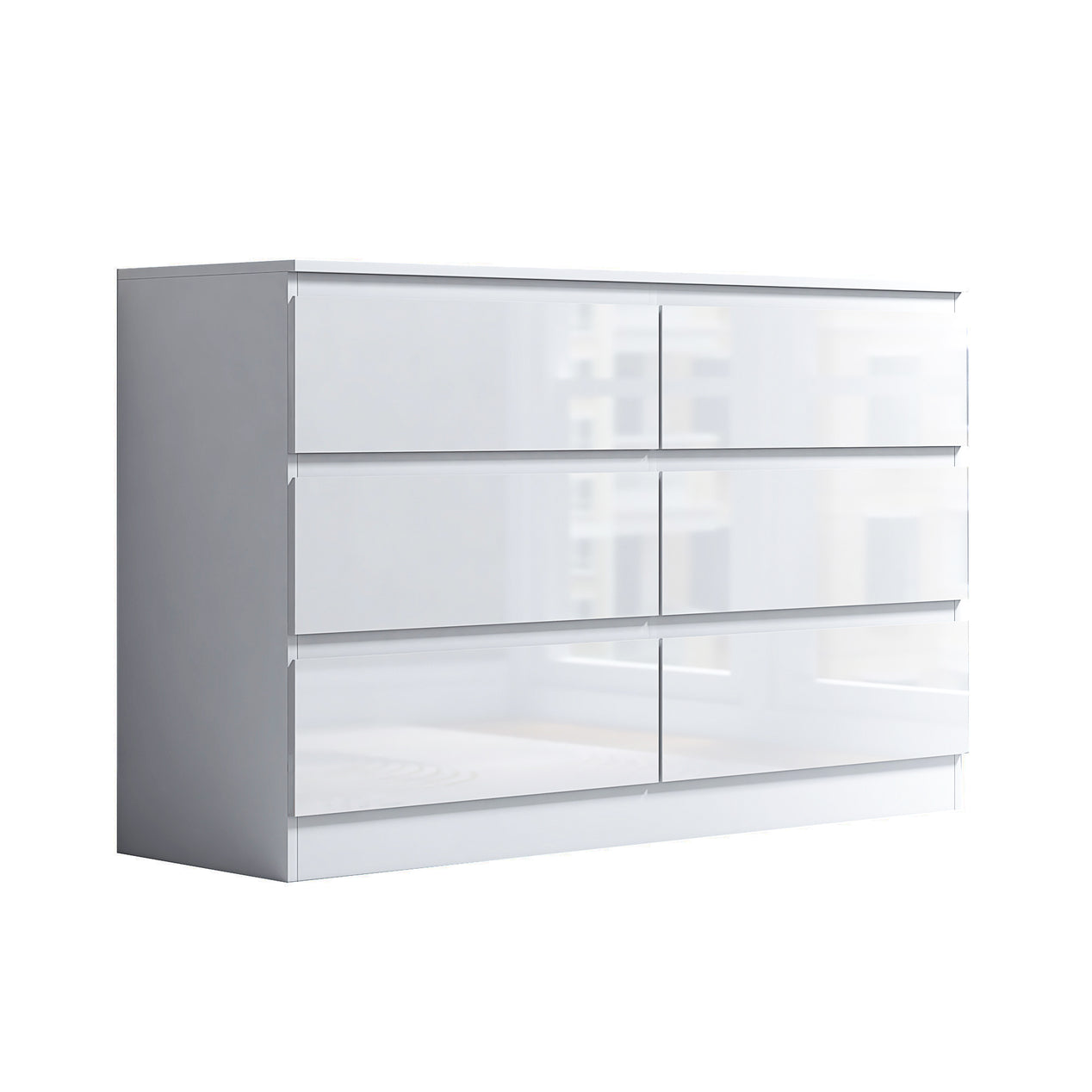 FWStyle Stora 6 Drawer Wide 3+3 Chest Of Drawers - White Gloss Front