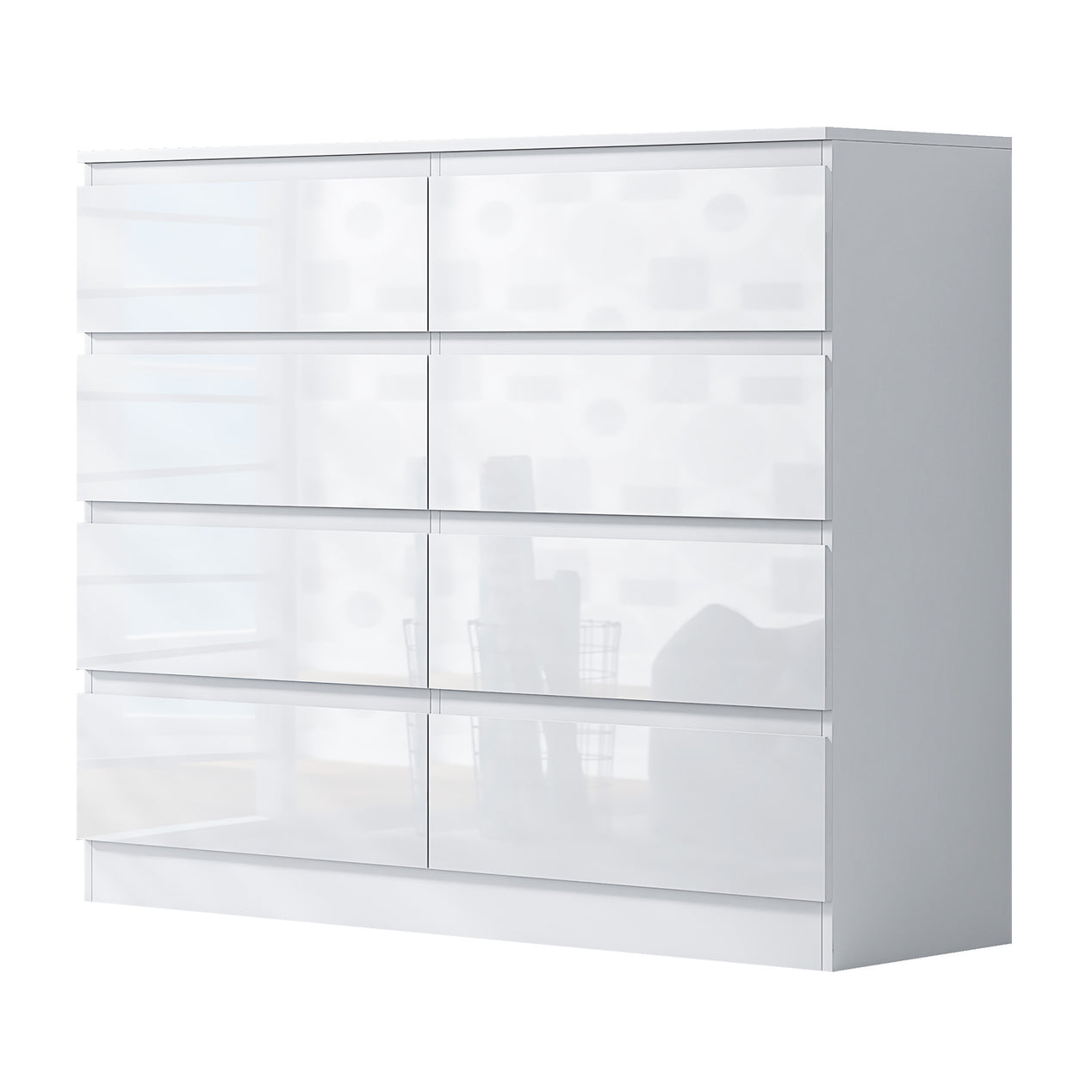 FWStyle Stora 8 Drawer Wide 4+4 Chest Of Drawers - White Gloss Front