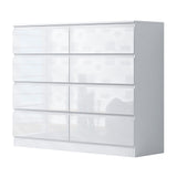 FWStyle Stora 8 Drawer Wide 4+4 Chest Of Drawers - White Gloss Front