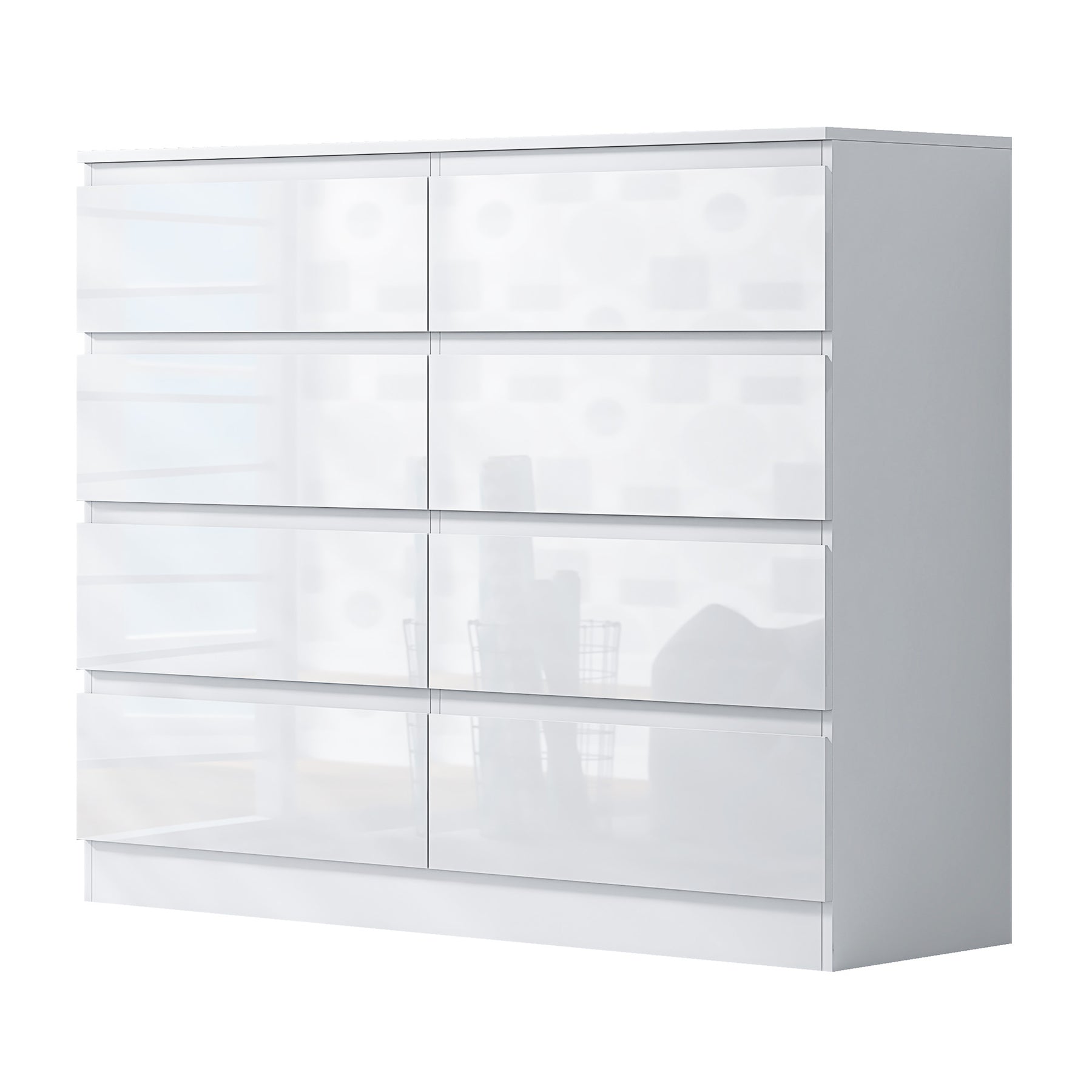 FWStyle Stora 8 Drawer Wide 4+4 Chest Of Drawers - White Gloss Front