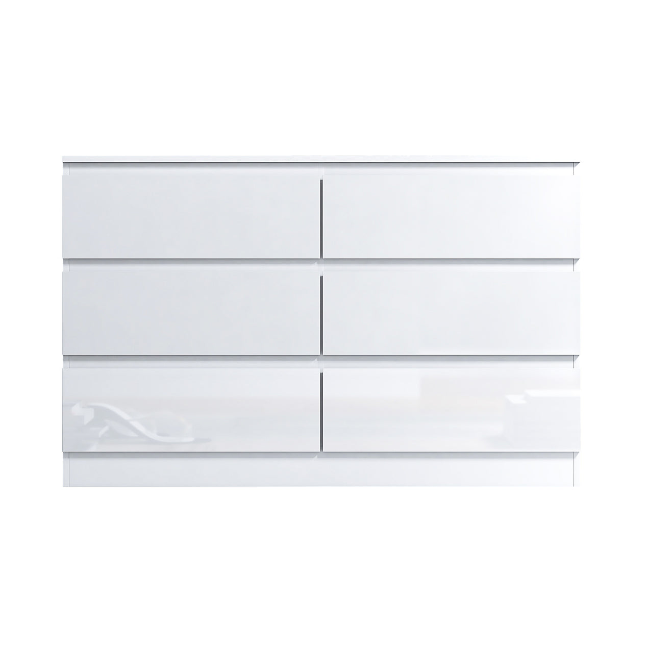 FWStyle Stora 6 Drawer Wide 3+3 Chest Of Drawers - White Gloss Front