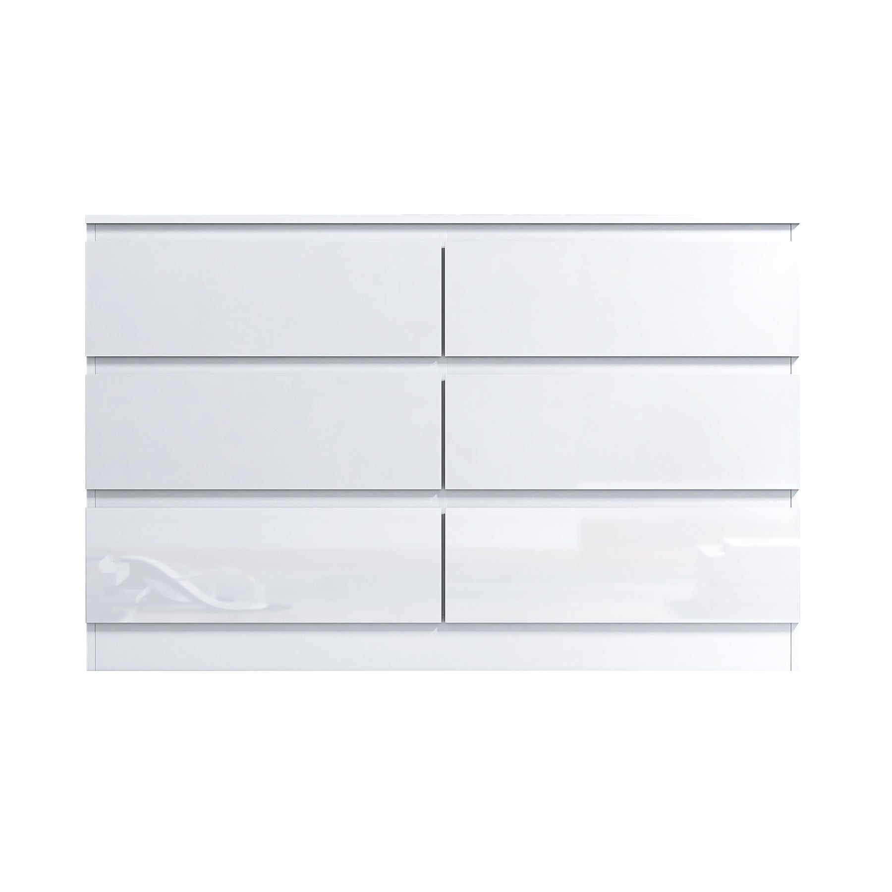 FWStyle Stora 6 Drawer Wide 3+3 Chest Of Drawers - White Gloss Front