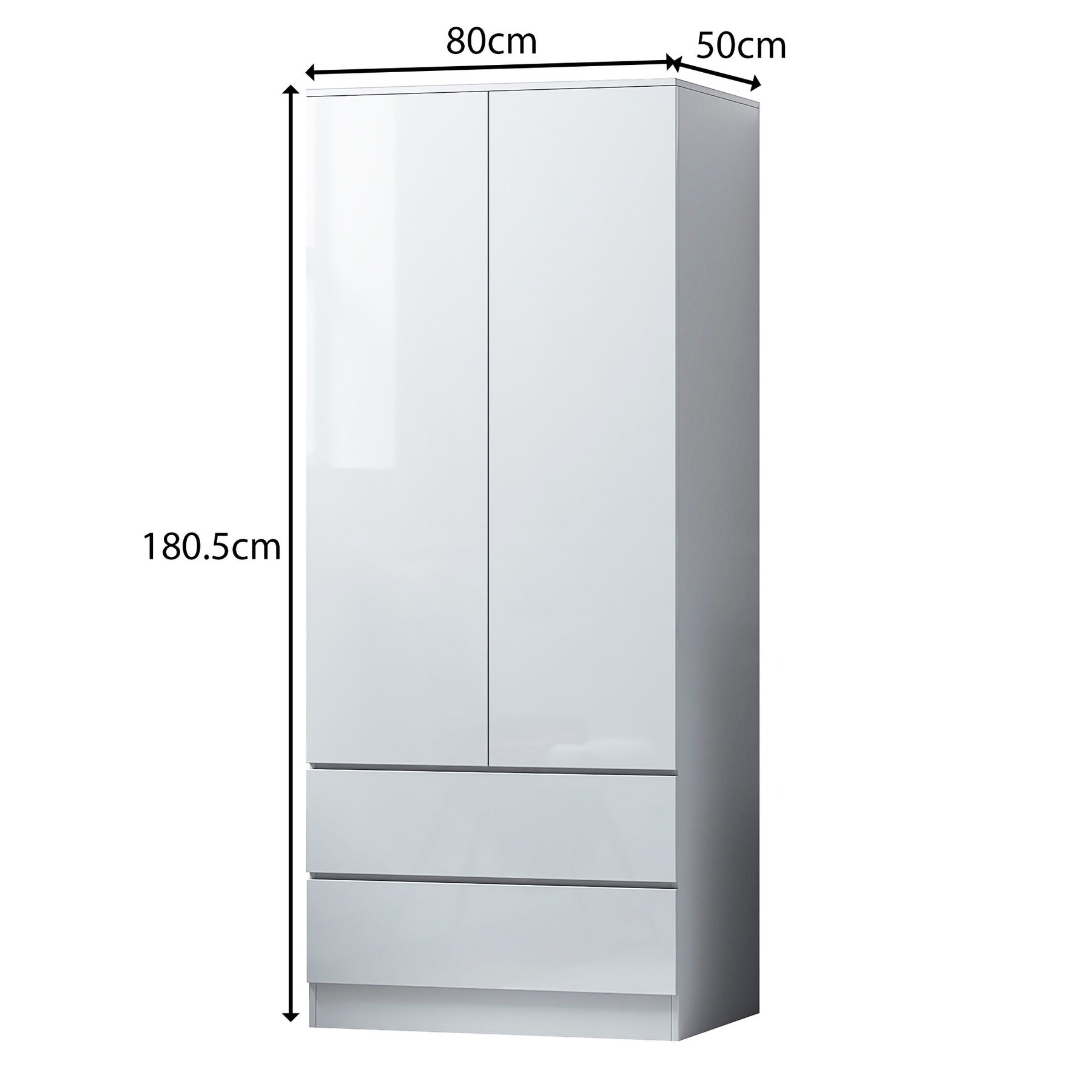 FWStyle Stora 2 Door 2 Drawer Combination Wardrobe - White Gloss Front
