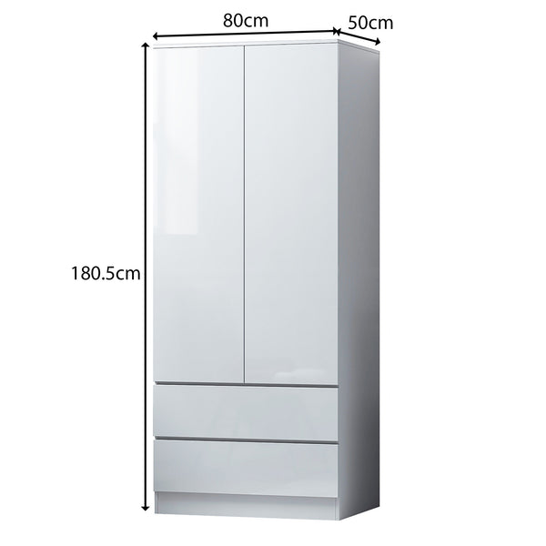 FWStyle Stora 2 Door 2 Drawer Combination Wardrobe - White Gloss Front