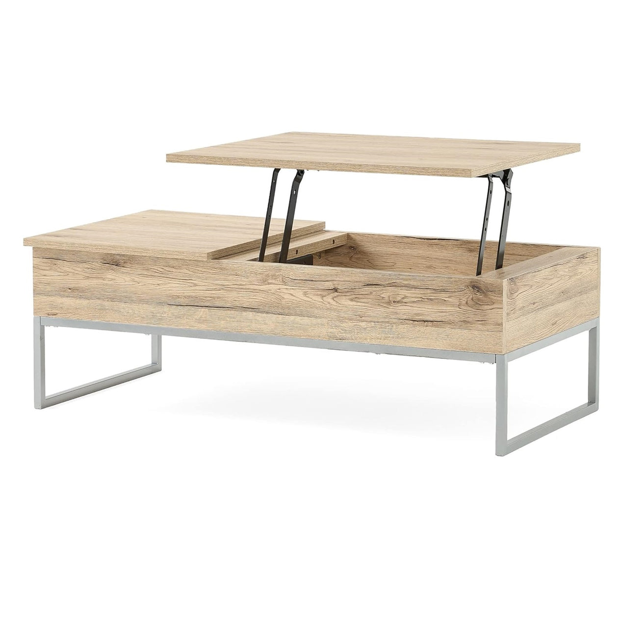 Lift Up Storage Coffee Table Light Oak / Silver