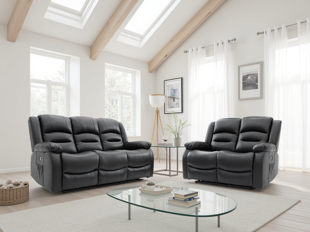 Alva Electric Recliner Sofa Black 3+2 Set
