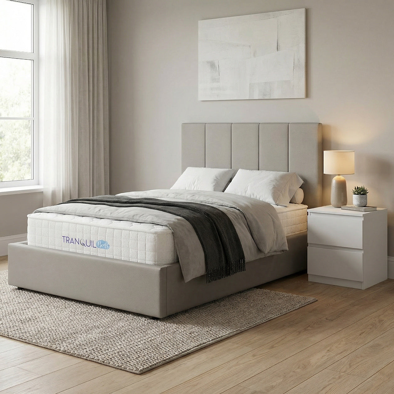 Double Size Ottoman Storage Bedframe - Oatmeal Fabric