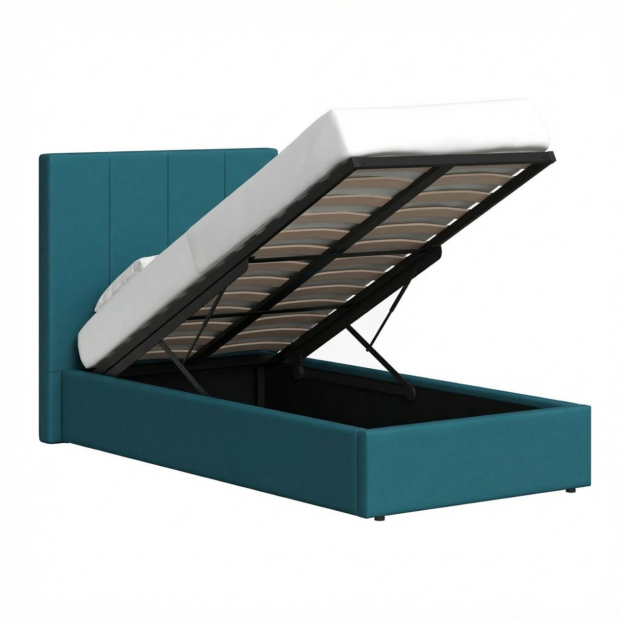 Single Ottoman Storage Bedframe - Dolphin Blue Fabric