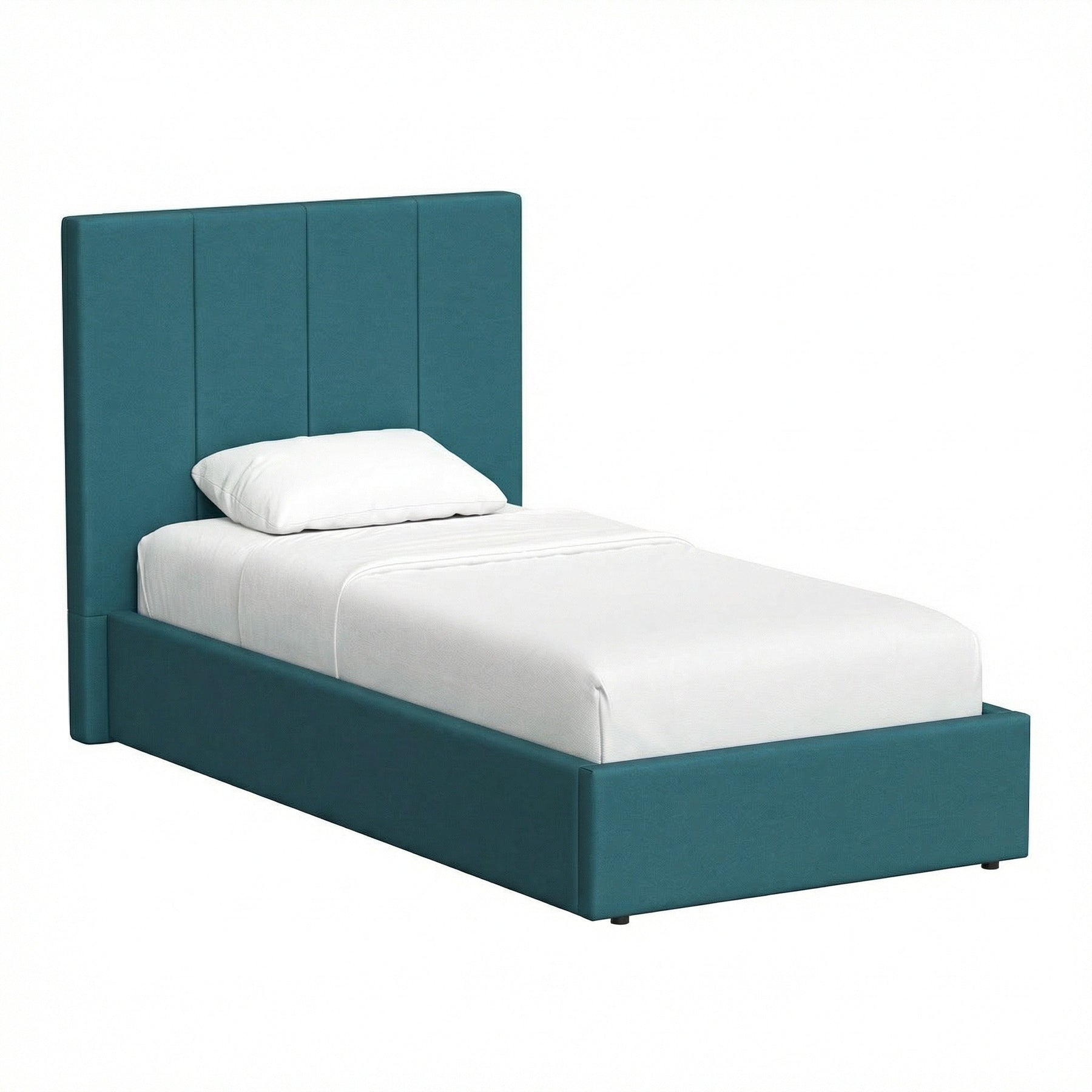 Single Ottoman Storage Bedframe - Dolphin Blue Fabric