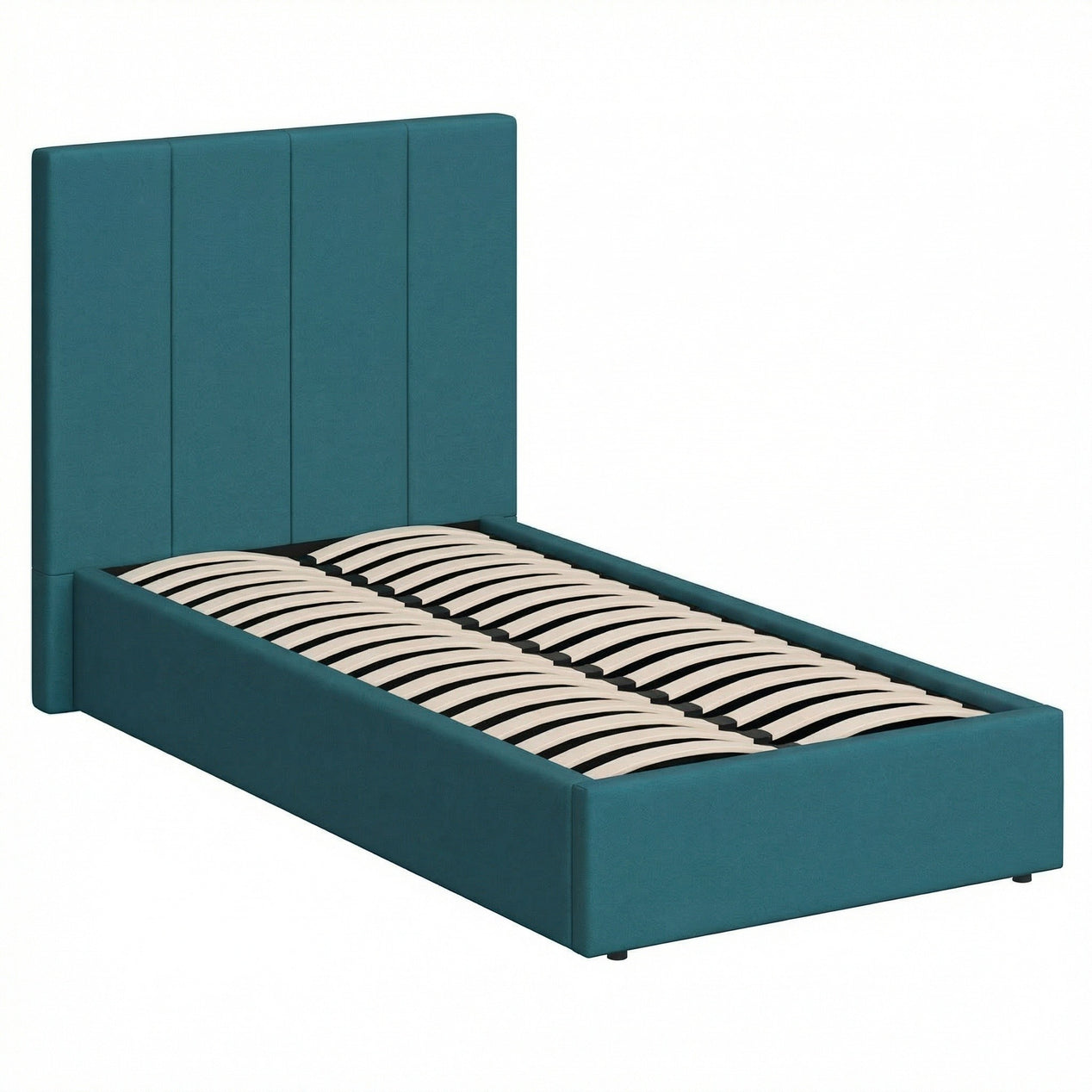 Single Ottoman Storage Bedframe - Dolphin Blue Fabric