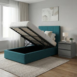 Single Ottoman Storage Bedframe - Dolphin Blue Fabric