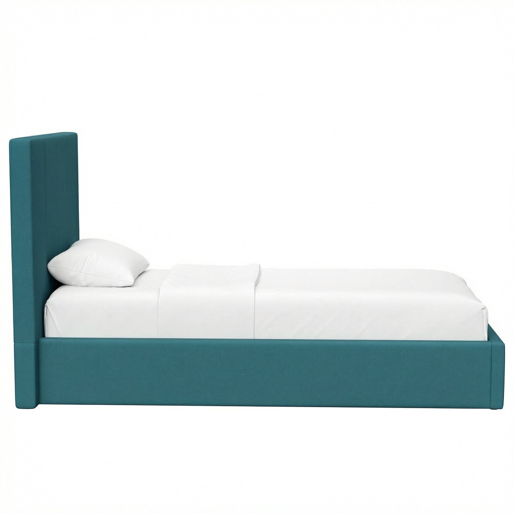 Single Ottoman Storage Bedframe - Dolphin Blue Fabric