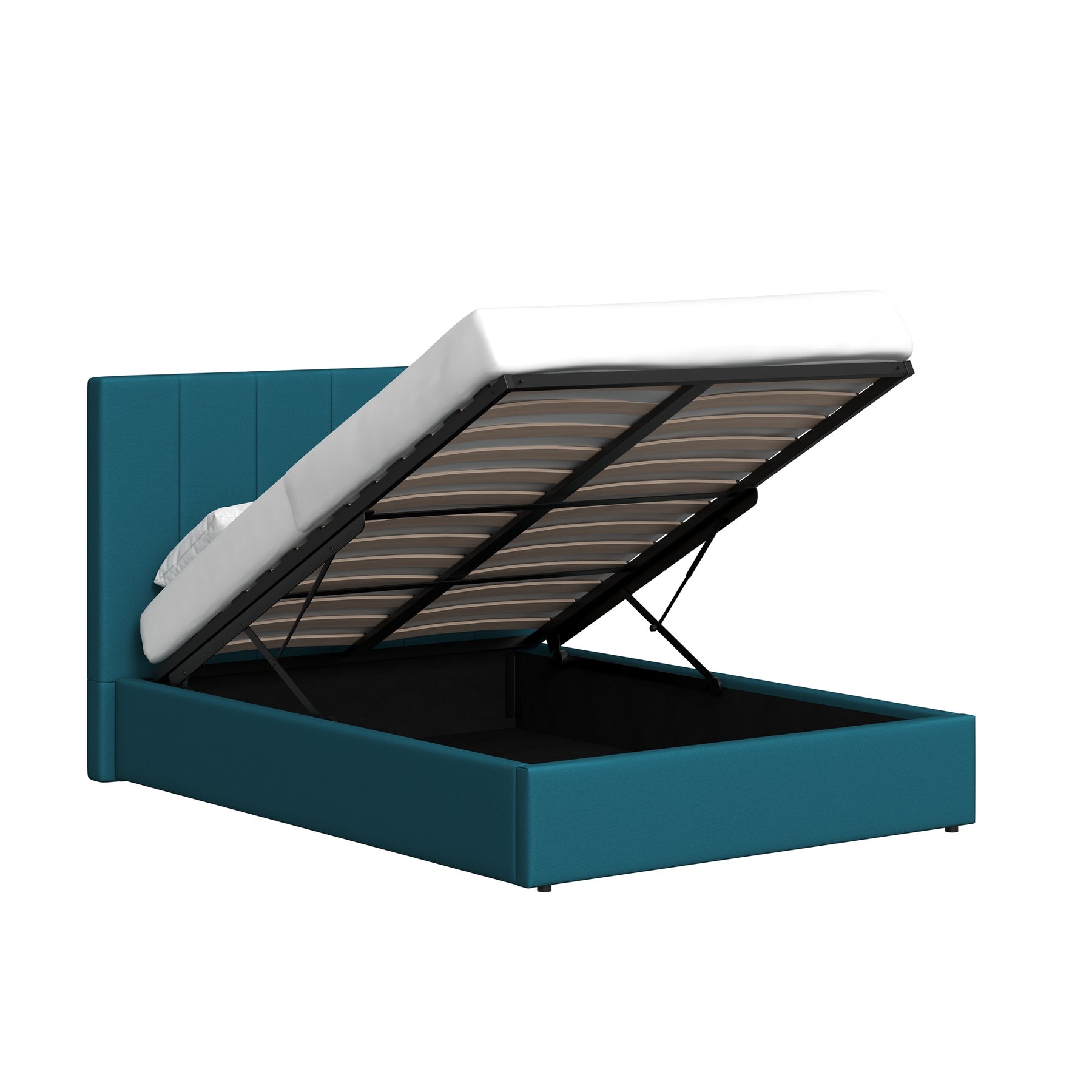Double Size Ottoman Storage Bedframe - Dolphin Blue Fabric