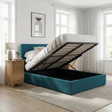 Small Double Ottoman Storage Bedframe - Dolphin Blue Fabric