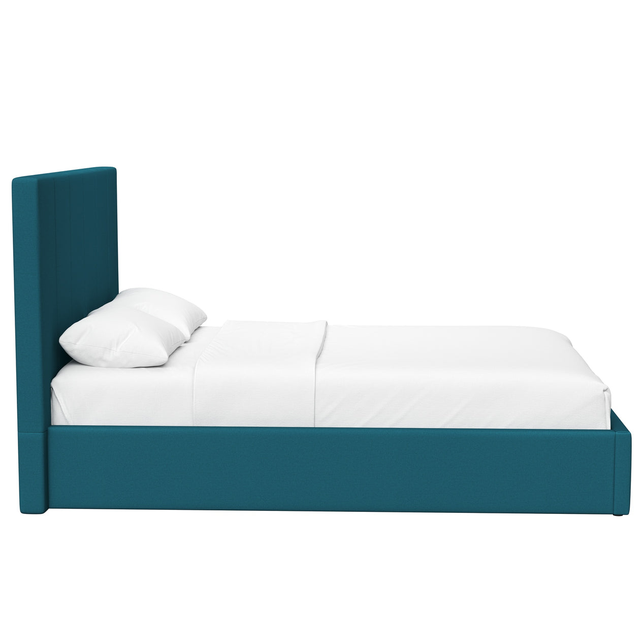 Double Size Ottoman Storage Bedframe - Dolphin Blue Fabric