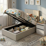 Single Ottoman Storage Bedframe - Oatmeal Fabric