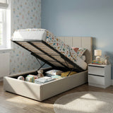 Single Ottoman Storage Bedframe - Oatmeal Fabric