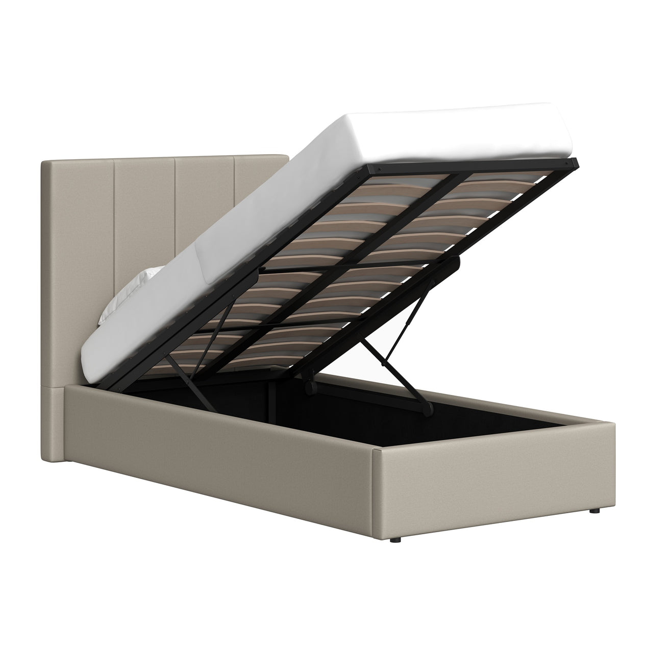 Single Ottoman Storage Bedframe - Oatmeal Fabric