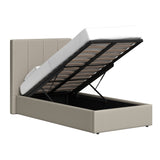 Single Ottoman Storage Bedframe - Oatmeal Fabric