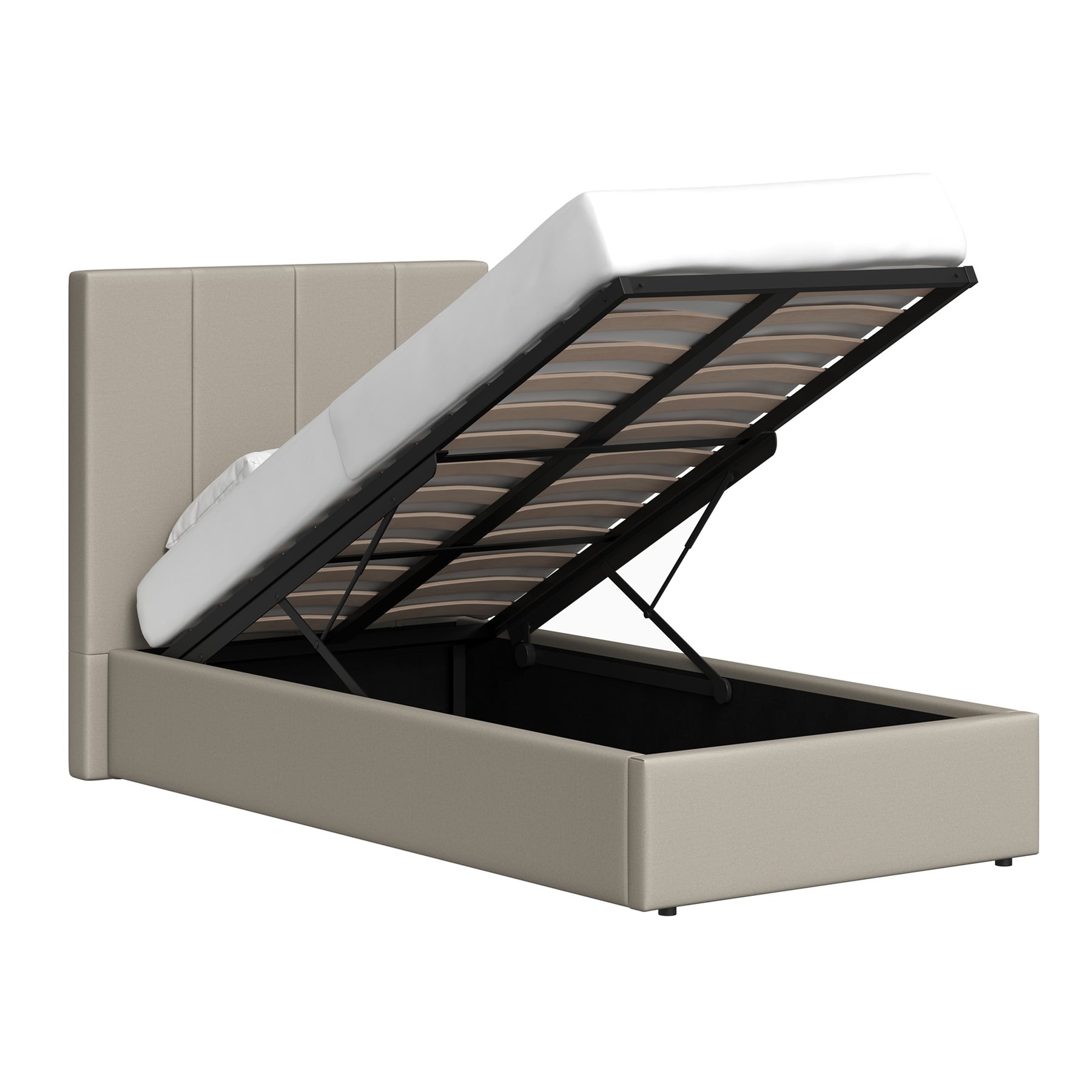 Single Ottoman Storage Bedframe - Oatmeal Fabric