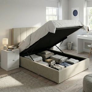 Double Size Ottoman Storage Bedframe - Oatmeal Fabric