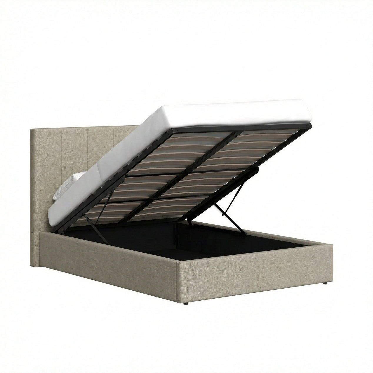 Double Size Ottoman Storage Bedframe - Oatmeal Fabric