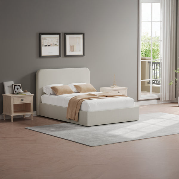 Beige Fabric King Size Ottoman Storage Bedframe
