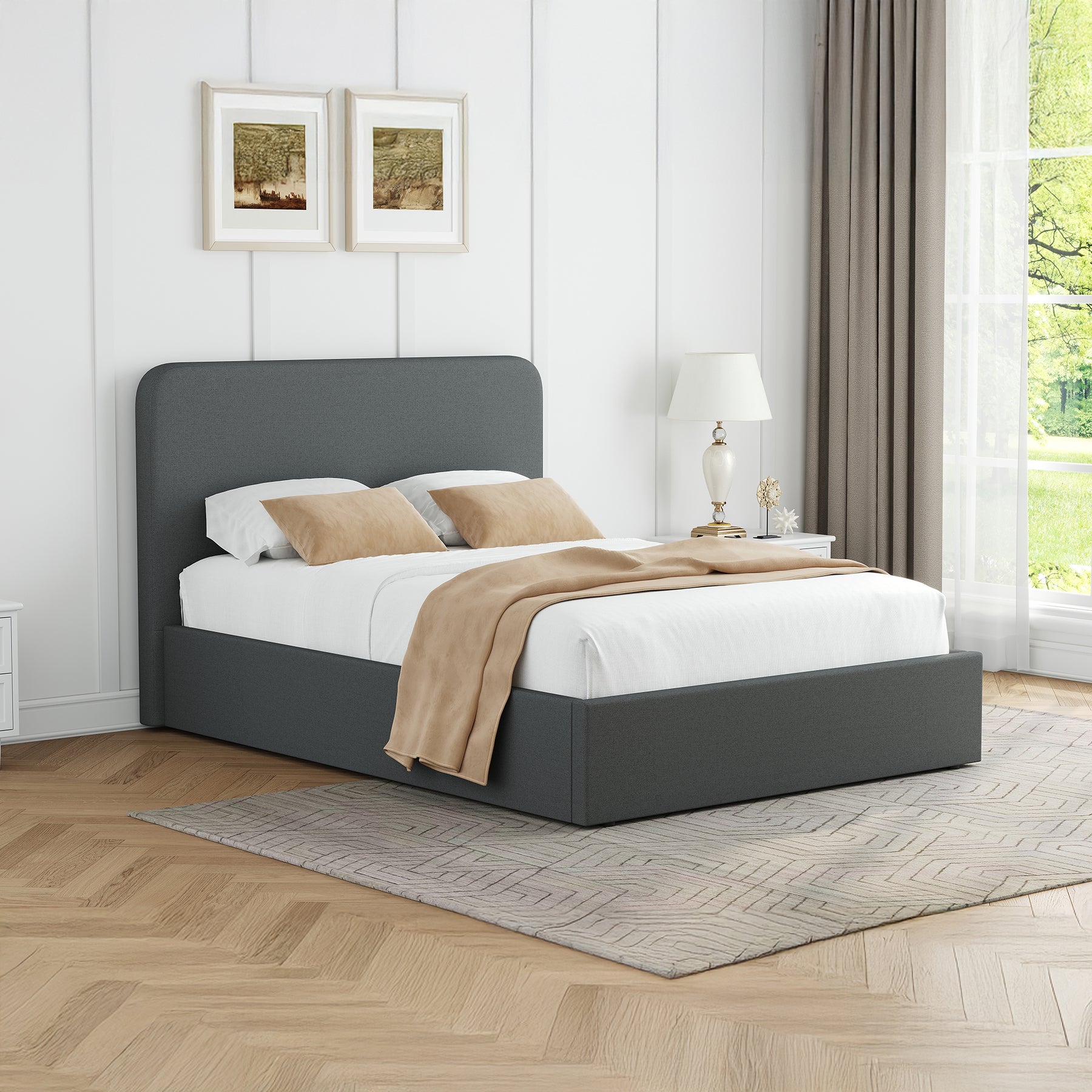 Grey Fabric Double Ottoman Storage Bedframe