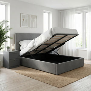 King Size Ottoman Storage Bedframe - Fossil Grey Fabric