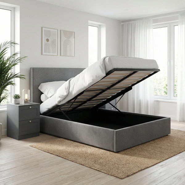 King Size Ottoman Storage Bedframe - Fossil Grey Fabric