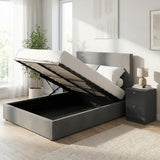 Small Double Ottoman Storage Bedframe - Fossil Grey Fabric